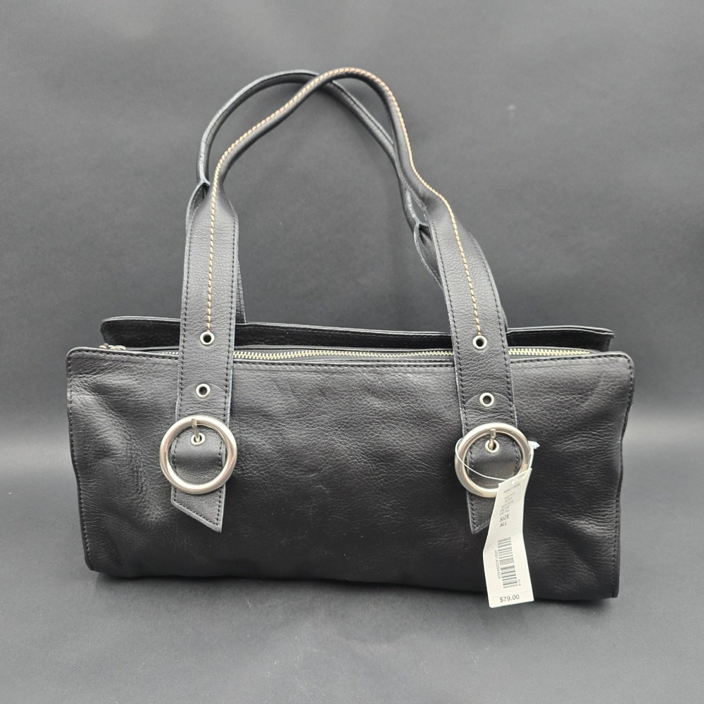 Preston & York Black Pebble Grain Leather Shoulder Bag Silver Buckle F52LP117